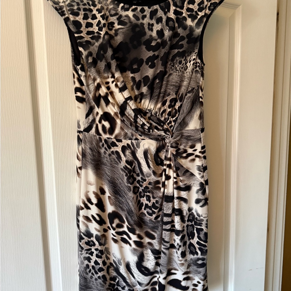 Laudrew Women’s Animal Print Twist-Front Dress in Black & Cream